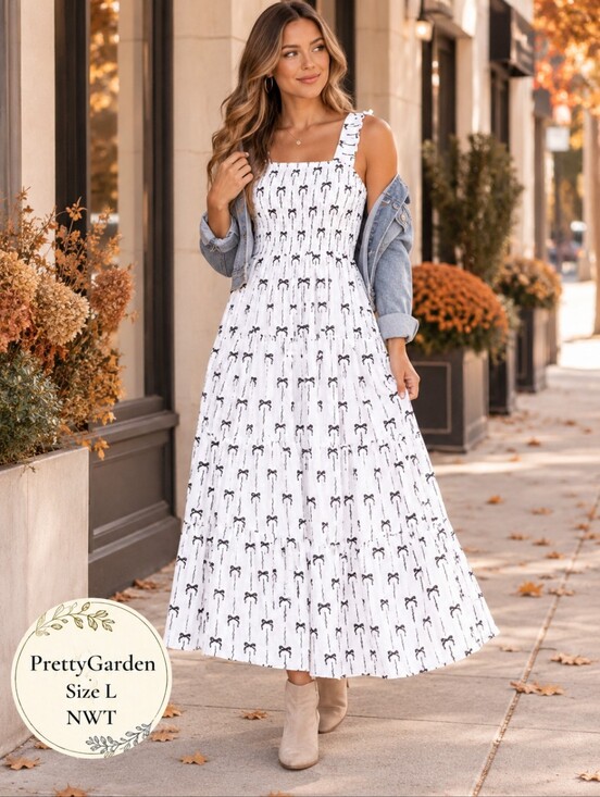 PrettyGarden Dresses & Skirts - PrettyGarden NWT Bow Print Smocked Maxi Dress | Size Large